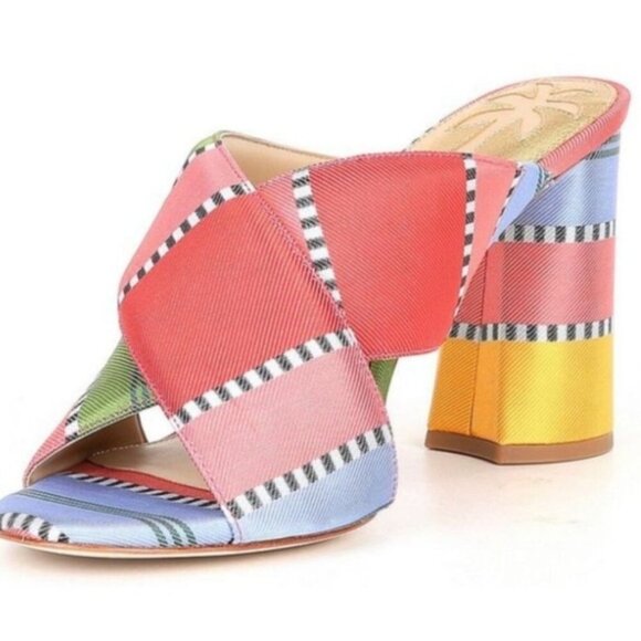 Antonio Melani Rainbow Multicolor Striped Block Heels Sandals - Picture 1 of 7